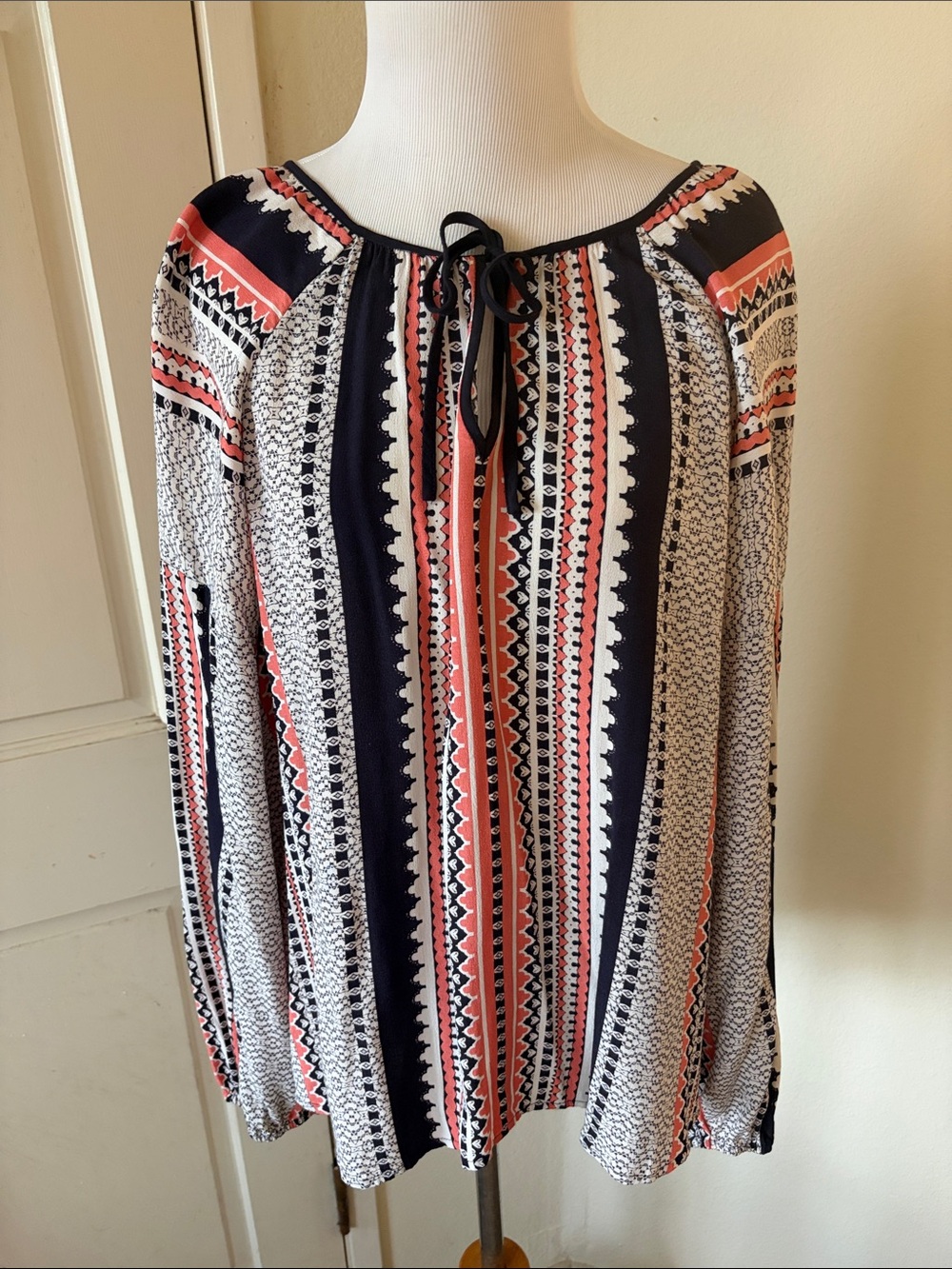 Sanctuary Women’s Boho Stripe Peasant Blouse in Coral, Black & White - Picture 1 of 8